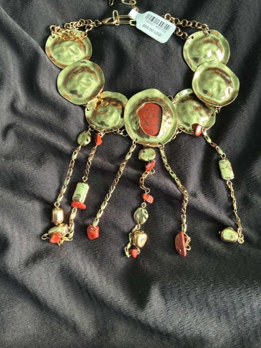 Free People Gold-Tone Statement Necklace with Red Accents Speak Up Layer NWT - Picture 7 of 9